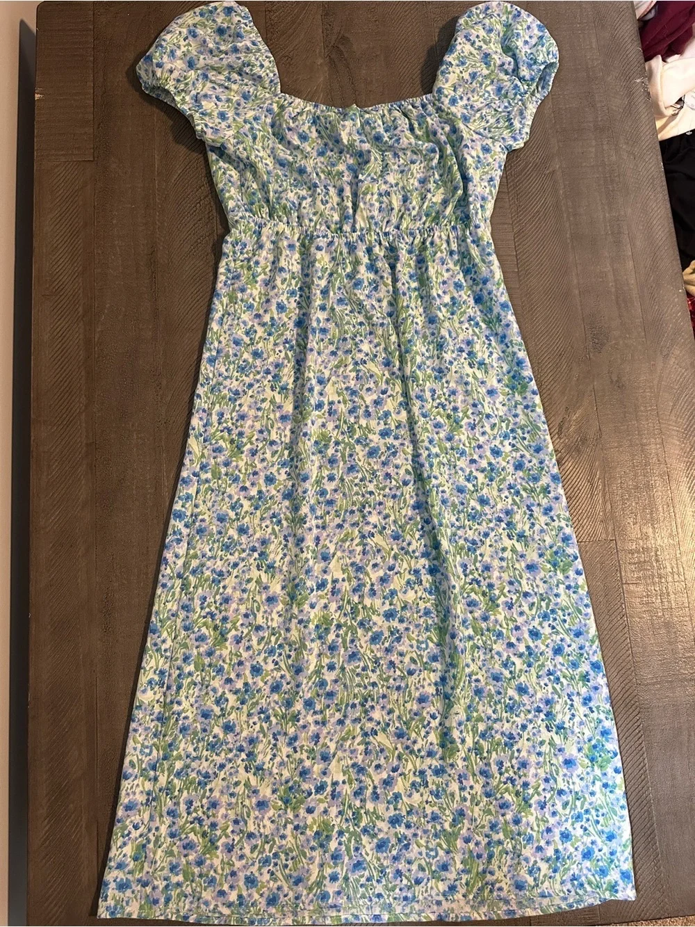 NWT Monteau Womens Blue Floral Puff Sleeve Cottagecore Dress Small